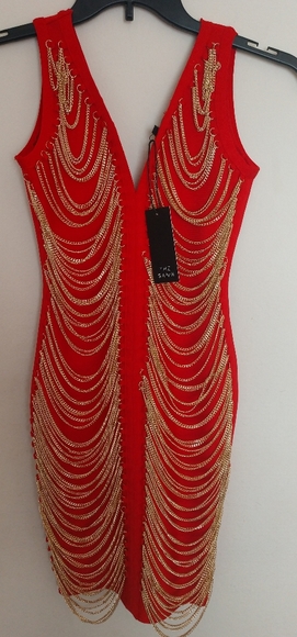 Gold chain bandage dress. - Picture 2 of 9